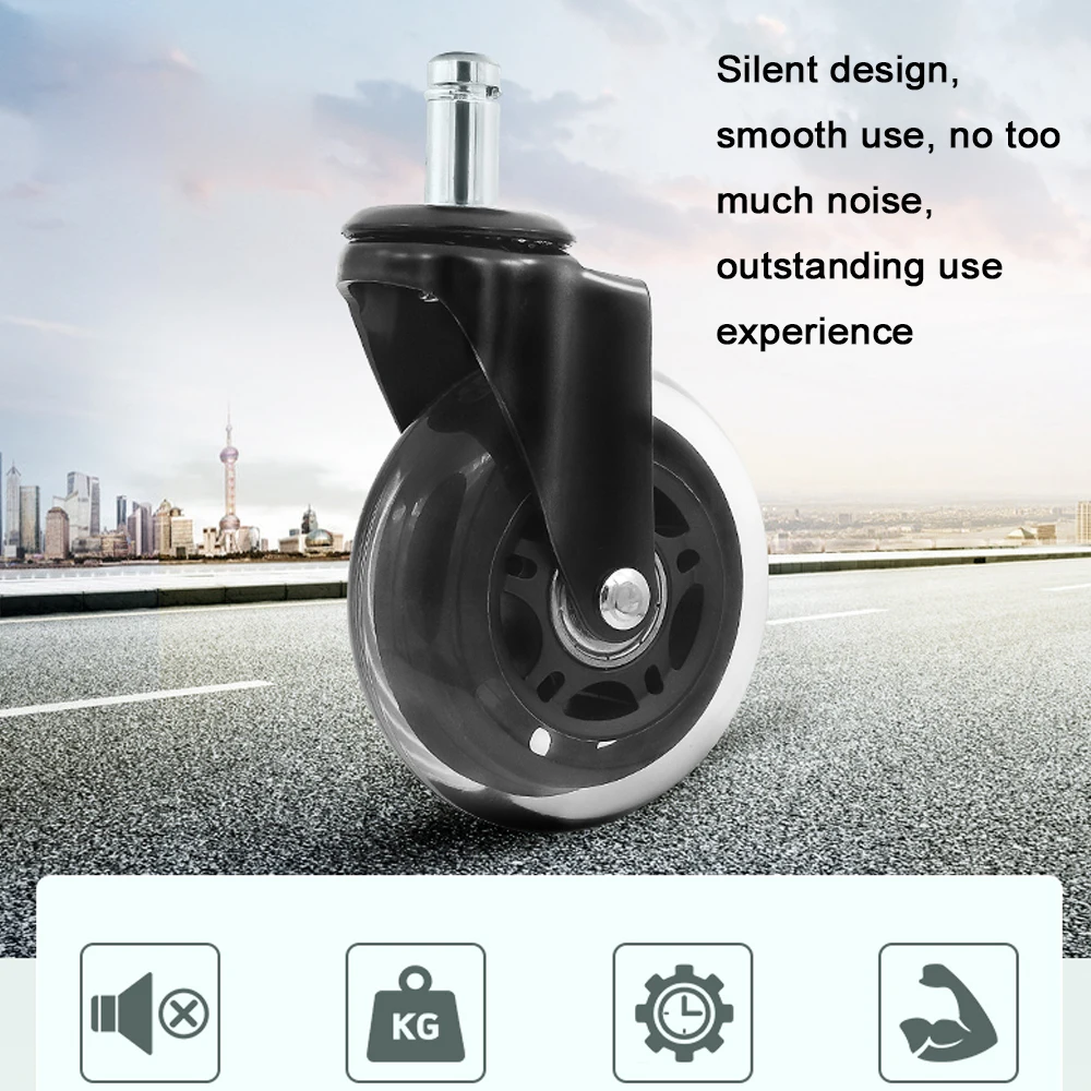 

3-inch Circlip Black Transparent Wheel Polyurethane PU Silent Caster 5PCS Chair Wheel 360 Caster Wheel Replacement Rollers