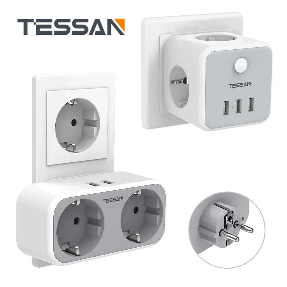 

TESSAN EU Electrical Socket Power Strip with 3 EU Outlets 3 USB Ports Switch Wall Plug Adapter with Overload Protection for Home