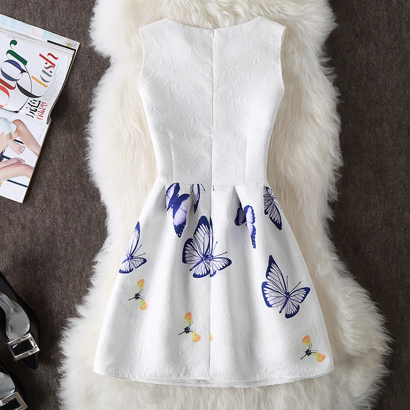 

Summer Women's Dress Casual Fashion Zipper Butterfly Print Sleeveless Dresses New Mid Waist Splicing Fast Delivery Houthion