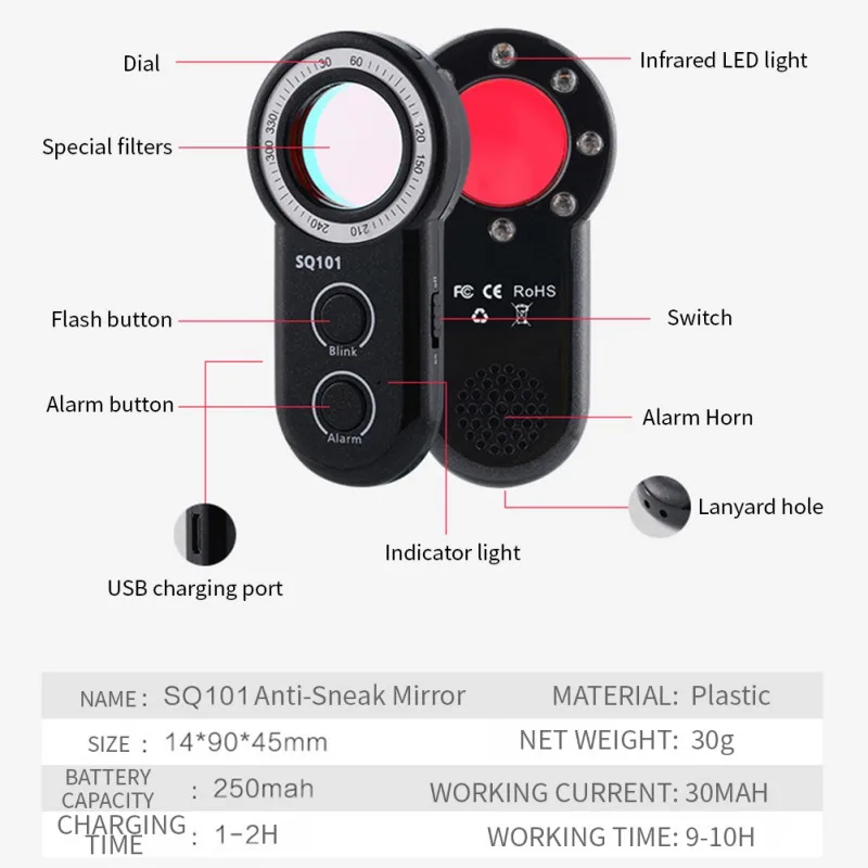 Отель детектор контроля анти тайно Камера Поиск Анти Вор сигнализационный SQ101