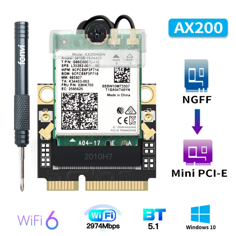 2974 Мбит/с Wi Fi 6 для Intel AX200 M.2 к Мини PCI E карта беспроводной Bluetooth 5 1 AX200NGW 2 4G/5 ГГц 802.11ax