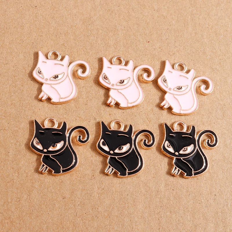 

10pcs 21x21mm Enamel Cute Cartoon Animal Cat Charms for DIY Handmade Pendants Necklaces Crafting Drop Earrings Charms Jewelry