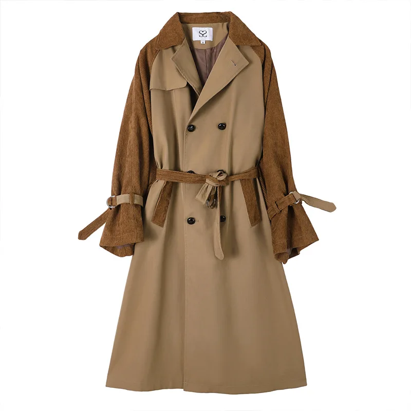 

Coat Women Casual Women's Windbreaker Patchwork Women's Autumn Coat Loose Women's Long Trench Coat Sashes Trench Coat Female