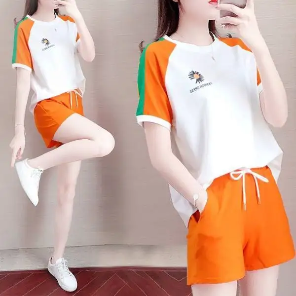 

Women's leisure summer new fashion net red large size shorts loose running two piece set