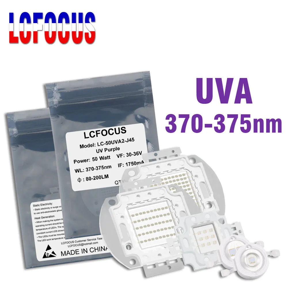 

LED Chip 3W 5W 10W 20W 30W 50W 100W 300W 500W UV Purple 370nm 375nm COB 3W 5W 10W 20W 30W 50W 100W 300W Ultraviolet Light Beads