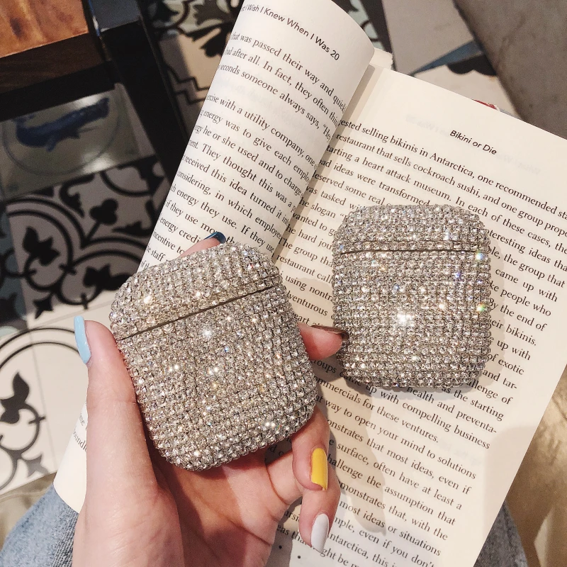 Bling Алмазный жесткий футляр для Apple защитный чехол для Airpods беспроводные Bluetooth наушники аксессуары для Airpods 3D коробка для стразов