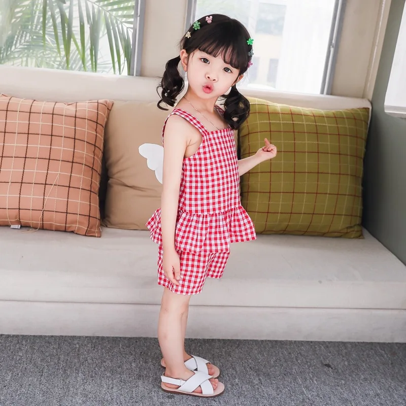 Костюм детский полосатый в клетку рубашка на подтяжках с украшением виде крыльев