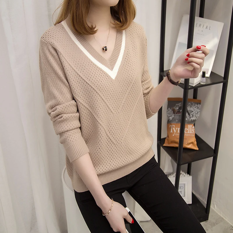

GOOHOJIO Basic V-neck Solid Autumn Winter Sweater Pullover Women Female Knitted Sweater Slim Long Sleeve Badycon Sweater Cheap
