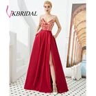 VKbridal 100% реальное изображение с блёстками и кружевом и открытой спиной вечернее платье 2019 сексуальный Высокий разрез Бальные вечерние вечернее платье для выпускного бала длинные 2019