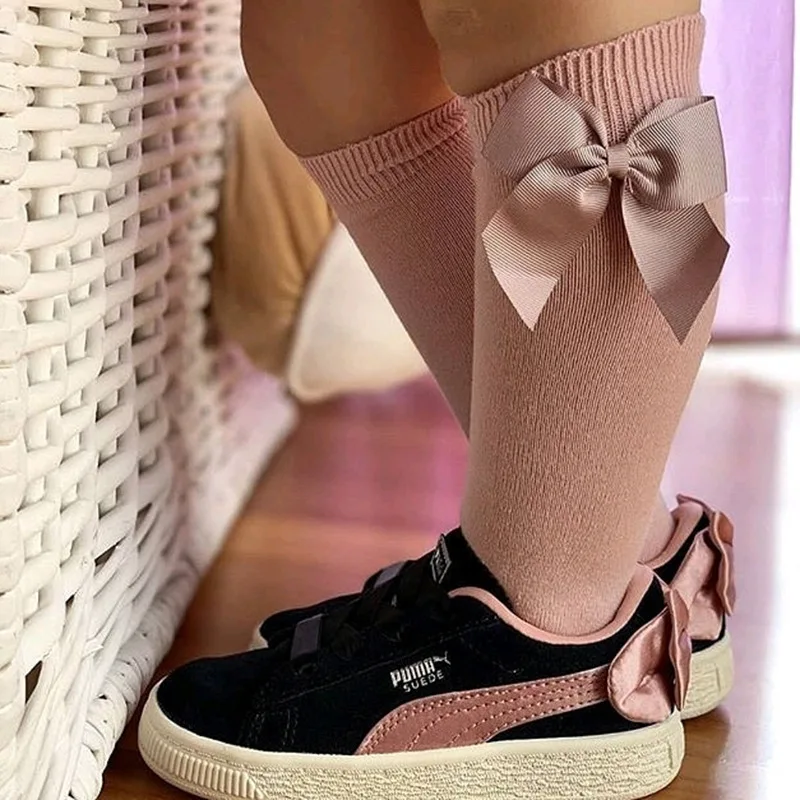 Calcetines de princesa para ni&ntilde;a, medias hasta la rodilla con dise&ntilde;o de lazo de cinta ancha, ropa para ni&ntilde;a peque&ntilde;a, medias de tubo para ni&ntilde;o-5