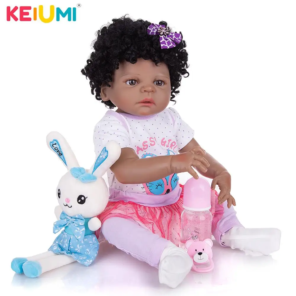 KEIUMI Сделай Сам 23 дюйма Reborn Baby полностью силиконовый тело Кукла Черная кожа с