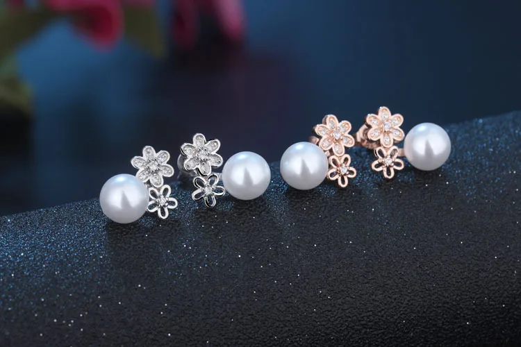 

YH-ZL Cut Fashion 925 Sterling Silver Earrings For Women Student Micro Zircon Love Heart Simulated Pearl Stud Earrings
