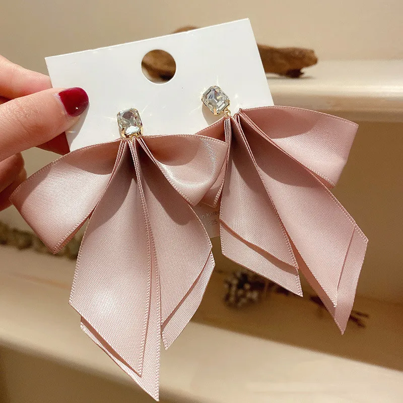 

2021 New Korean Big Bowknot Cloth Statement Dangle Earrings For Women Personaltiy Fashion Jewelry Pendant Accessories Gifts