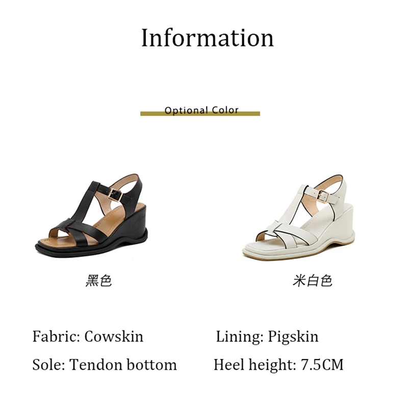 

New 2021 Comfortable Genuine Leather Women Casual Wedges Low Heels Square Toe T Strap Side Hollow Out Ladies Soft Sandal Shoes