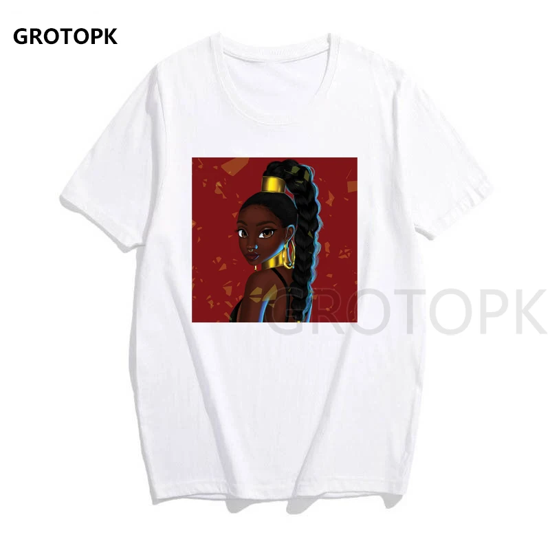 Melanin Poppin женская футболка с принтом, короткий рукав, уличная одежда, летняя женская одежда, Harajuku, топ, графическая футболка, белая футболка - Цвет: 524028