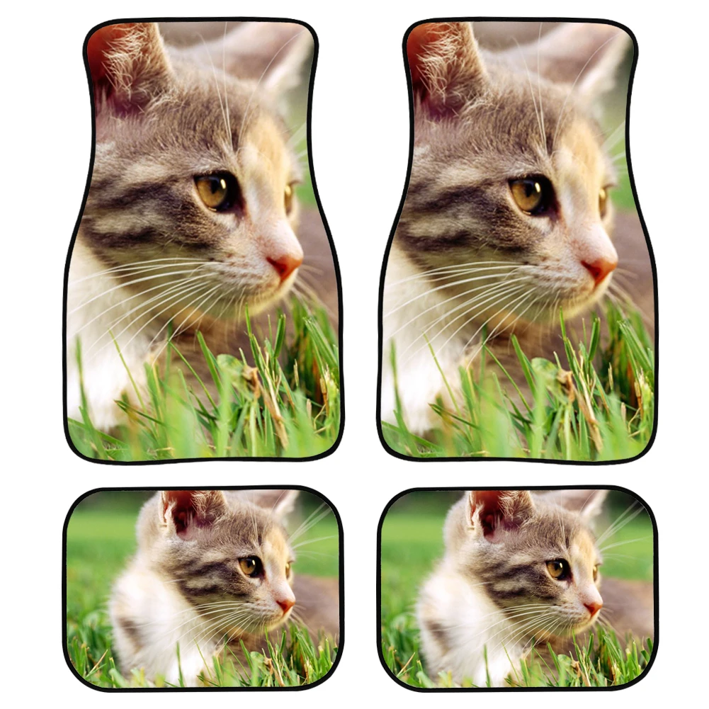 

PinUp Angel Cute Kitty Cat Printed 4pcs/Set Carpet All Weather Stylish Front&Rear Universal Durable Car Floor Mats for Women