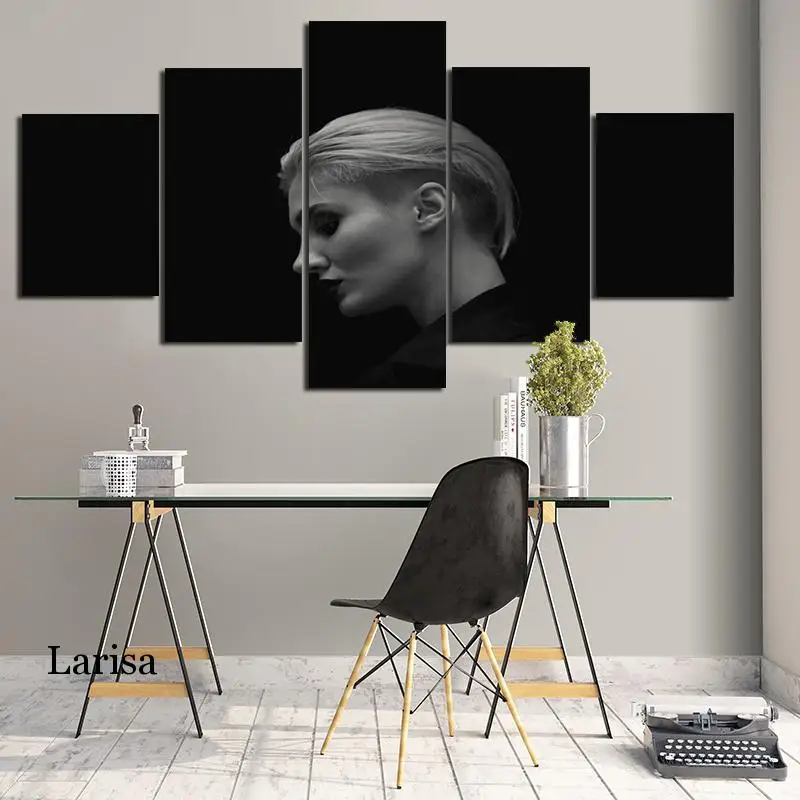 Черно-белая картина из 5 предметов на холсте фигурка портретная Женская стену