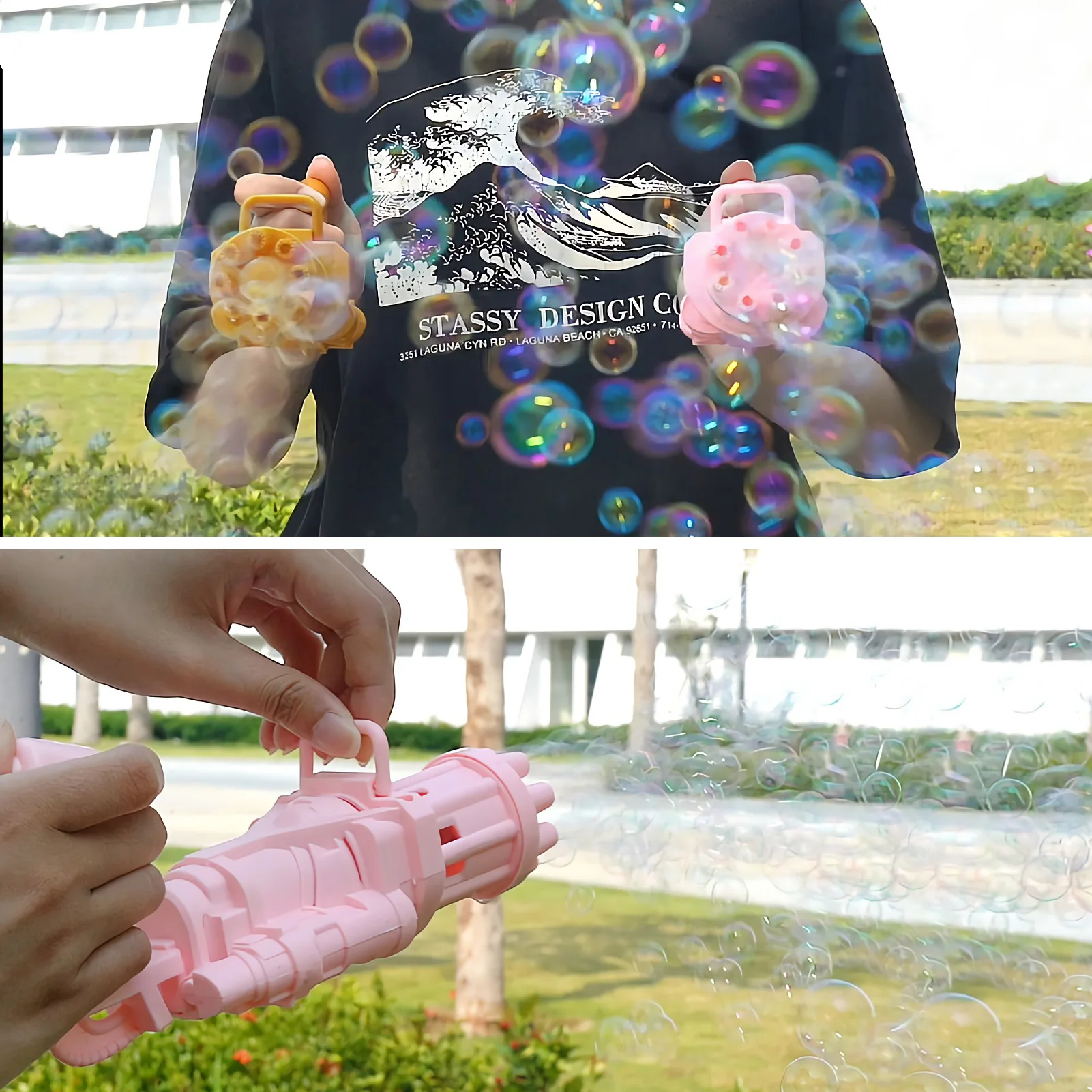 

Automatic Gatling Bubble Gun Toys Gatling Bubble Maker Machine Outdoor 2-in-1 Electric Soap Bubble Machine Toys