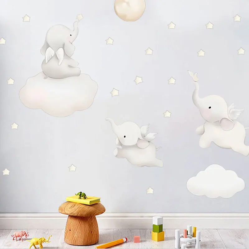

Cartoon Stars Cloud Wall Stickers Cute Elephant Animal Sticker Baby Kids Room Decoration Nordic Style Nursery Vinyl Wall Decals