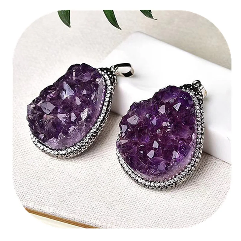 

Purple Amethyst Cluster Pendant Natural Folk Crafts Hand Carved Crystal Healing Stones For Gifts