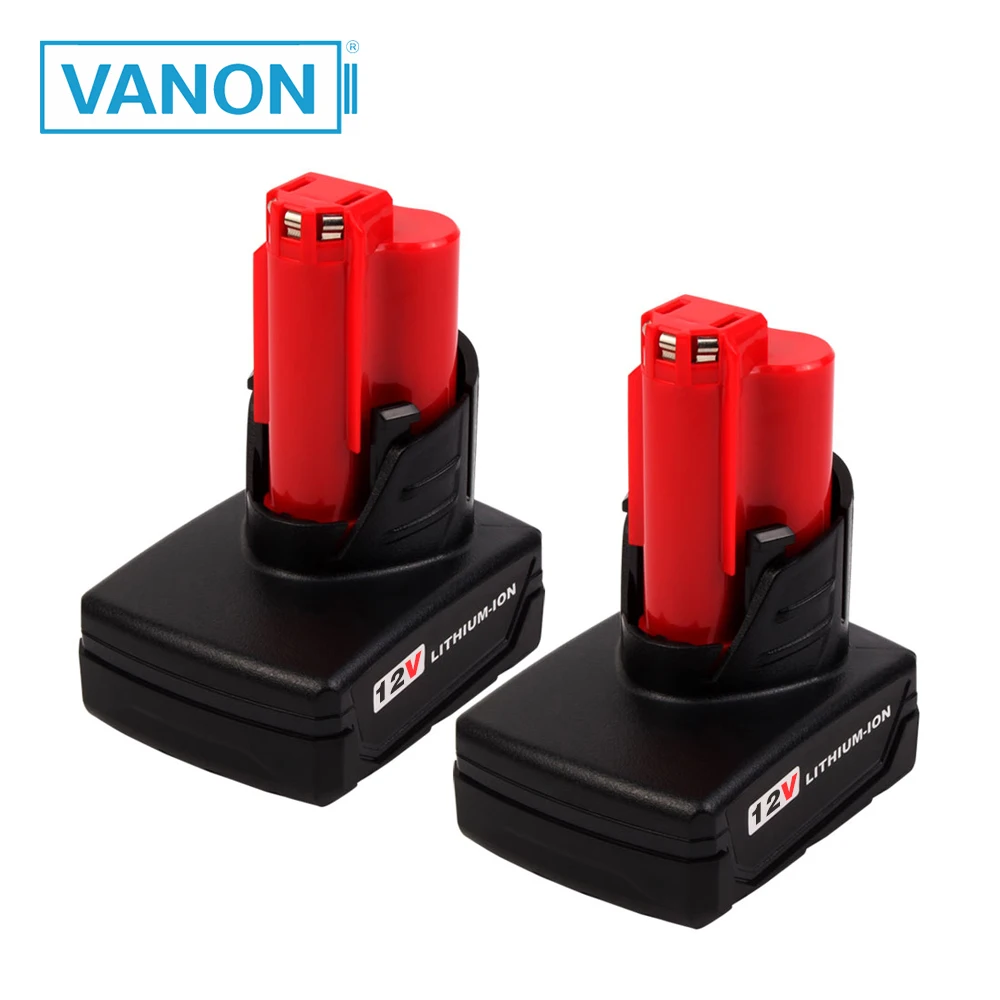 VANON 2 шт. для MILWAUKEE M12 12 в 4000 мАч литий-ионная аккумуляторная батарея XC 4.0Ah Max литий-ионный Электроинструмент беспроводной 48-11-2440