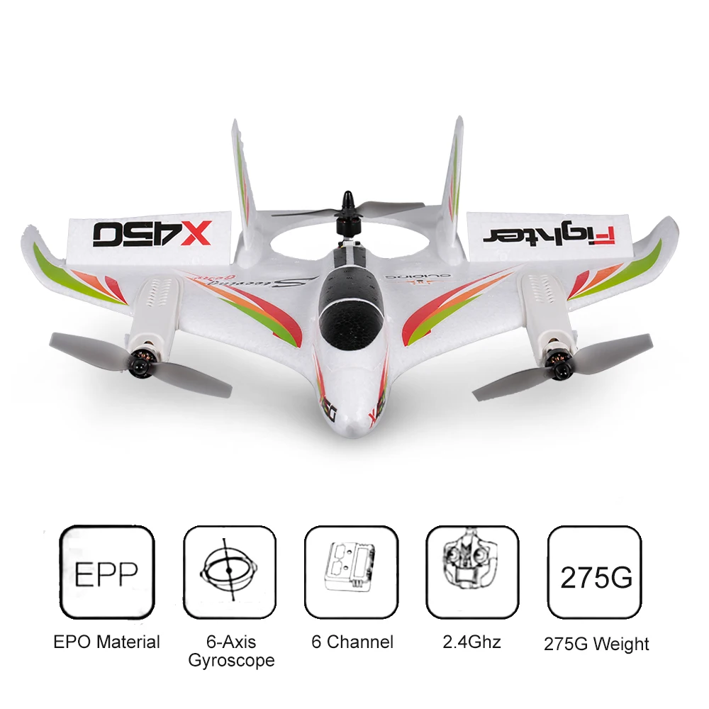 Самолёт Wltoys Xk X450 6-полосный бесколлекторный вертикальный взлет/посадка | Игрушки