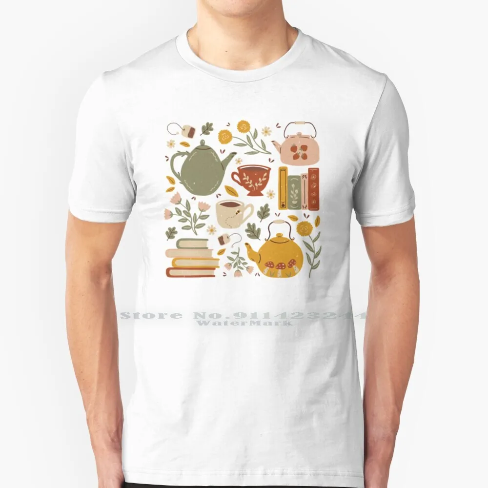 

Flowery Books And Tea T Shirt Cotton 6XL Reading Tea Time Tea Lover Bookish Bookworm Book Lover Teapots Teacups Flowers Floral