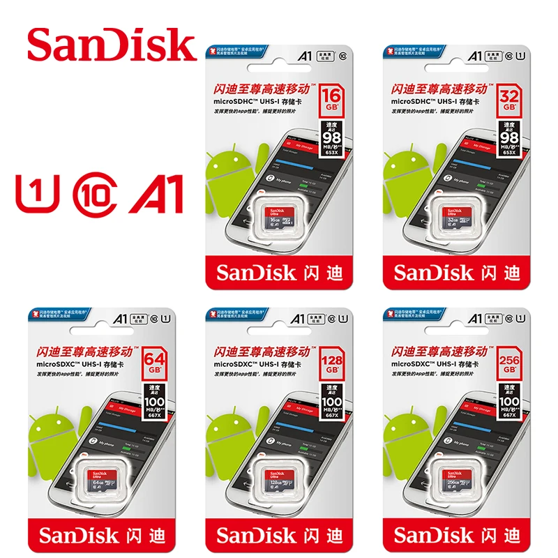 Sandisk  32  64  128  256  SD   SD/TF -,   Micro SD 16GB  98 /. UHS-I microSD +