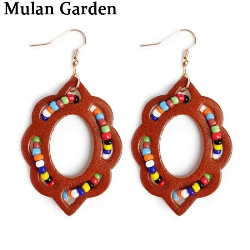 M & G новые модные серьги из натуральной кожи с цветком Разноцветные бусинами