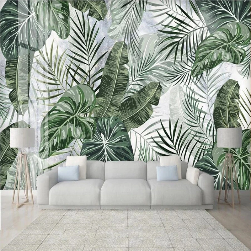 Custom photo 3D murals Self Adhesive wallpapers tropical forest leaf marble pattern TV bedroom decoration painting background |