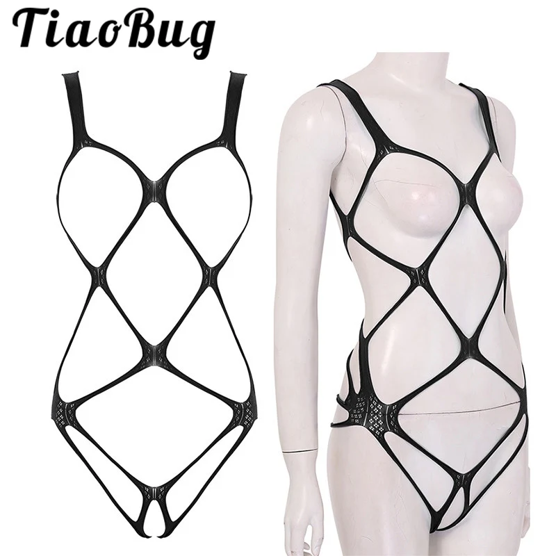 

Hot Sexy Women One-Piece Bodysuit Hollow Fishnet Lingerie Open Cups Crotchless Bodystockings See-Through Stretchy Nightwear