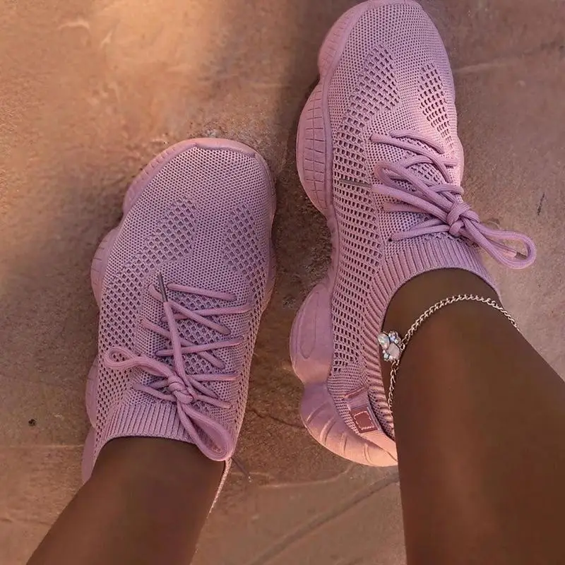 Women's Plus Size Air Mesh Sneakers Socks Shoes Summer Breathable Lace-up Platform Round Toe Casual Fashion Lace Women's Shoes