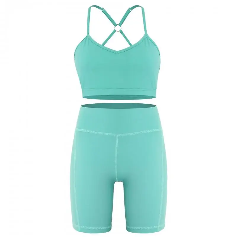 

CHRLEISURE Suit for Fitness Sports Yoga Set Casual Short-Sleeved Top Comfy Set Woman Tight-Fitting Yoga Wear