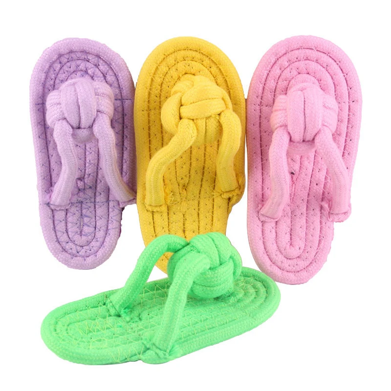 

Cotton Rope Pet Toys Hand Woven Non Toxic Durable Biting Not Easy To Fade Dog Slippers Toy Clean Molars Tooth Fun Play For Dogs