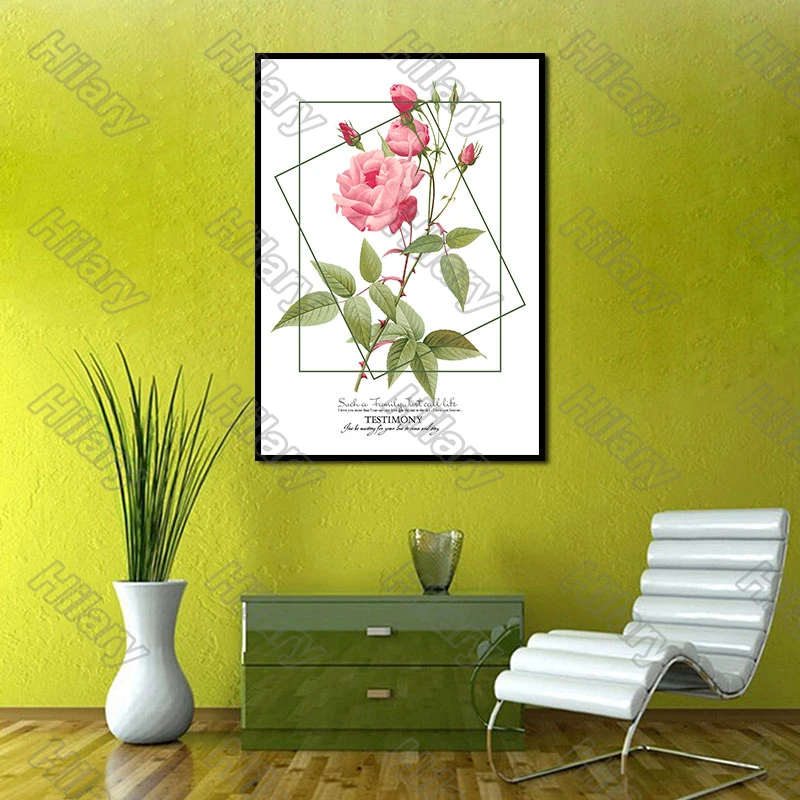 

Posters Fresh Plant Pink Flower Shape Painting and Prints Wall Art Decoration for Living Room and Bedroom 2Pcs Frameless