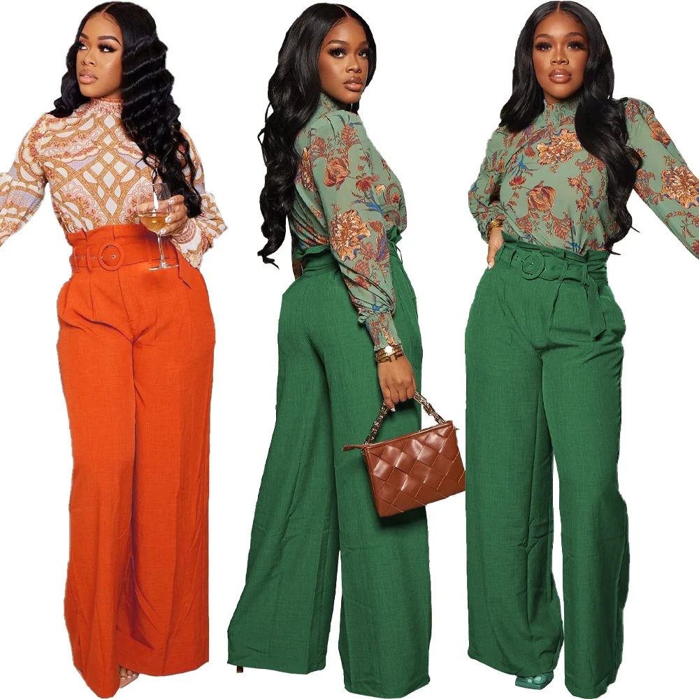 

2021 Young Girls Occident European and American Women's Fashion Sexy Pure Color Wide Leg Pants With Belt BX6071