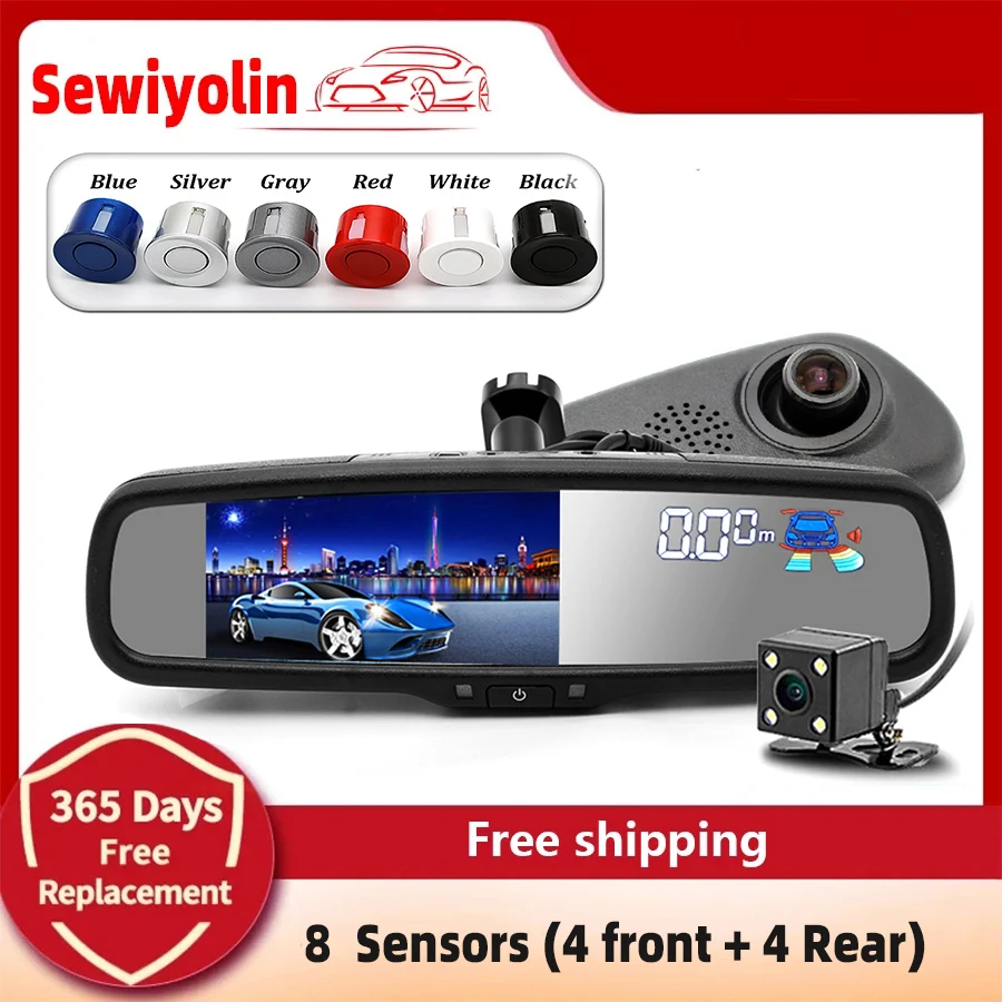

Video Recorder 8 Sensors Car DVR Rearview Mirror HDMonitor Dual Lens Parking Sensor 1080P Dash Cam Camera Auto Driving G-sensor