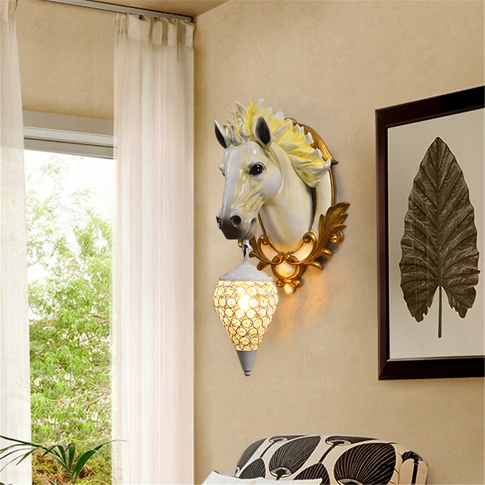 

Nordic Led Loft Resin Horse Wall Lamp For Dining Room Attic Aisle Living Room Bedroom Wall Sconce Home Decor Lighting Fixtures