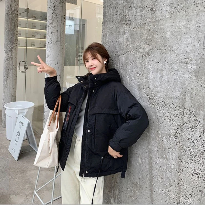 

winter new style hooded womens jackets white loose short women cotton coats fashion thick comfortable ladies warm down jacket