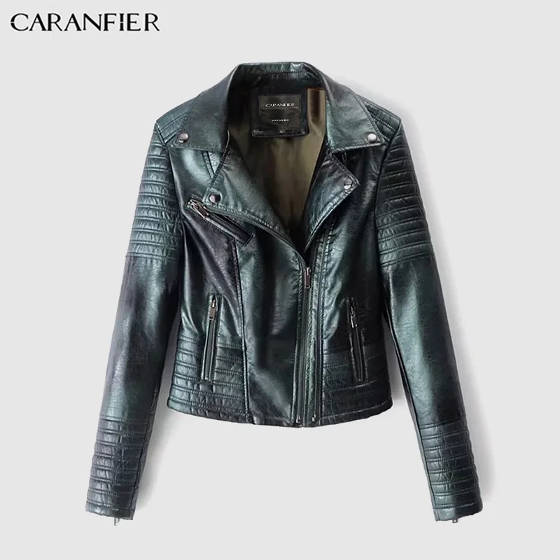 

Женская кожаная куртка на молнии, с отложным воротником и искусственным мехом