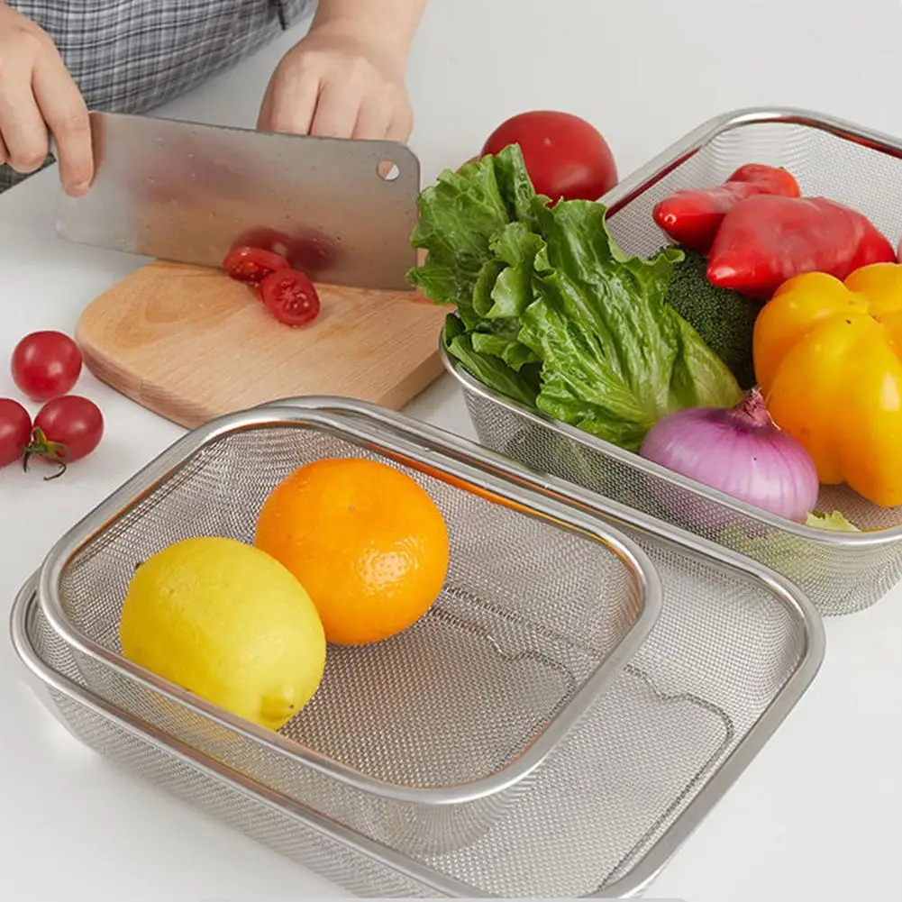 

Rectangle Colander Mesh Basket Strainer Over The Sink Drying Stainless Steel Kitchen Strainer Home Kitchen Essentials For Wash