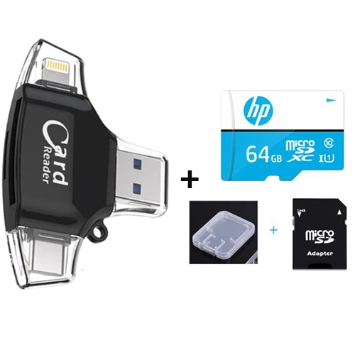 Supersonic 4 в 1 Micro SD кард-ридер для iPhone iPad/Android/Macbook tf карта адаптер с Micro usb type C игровая камера просмотра - Цвет: Black n 64GB TF