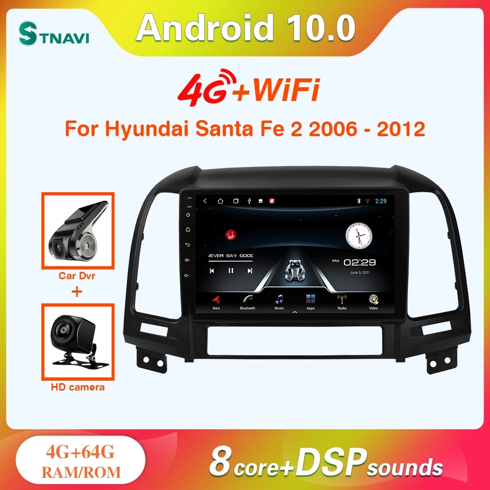 

STNAVI Android 10.0 Carplay DSP Car Radio Multimidia Video Dvd Player Navigation GPS SreenFor Hyundai Santa Fe 2 2006 - 2012