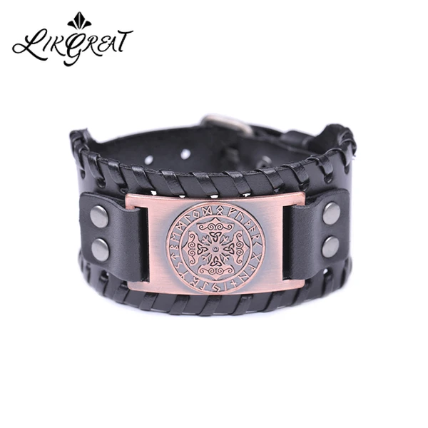 LIKGREAT мьельнир Тора молот Triqueta крест Для мужчин широкий кожаный браслет