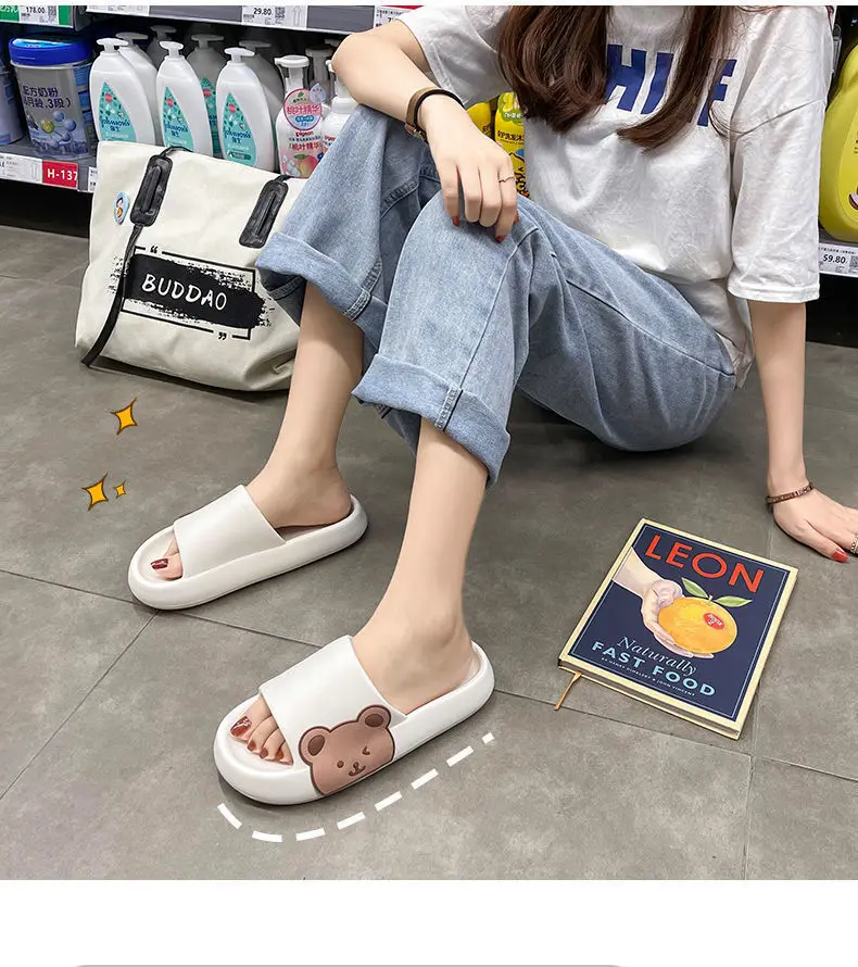 Summer slippers sandals women men's indoor slippers non-slip soft household couple cartoon flip flops bear beach sandals shoes