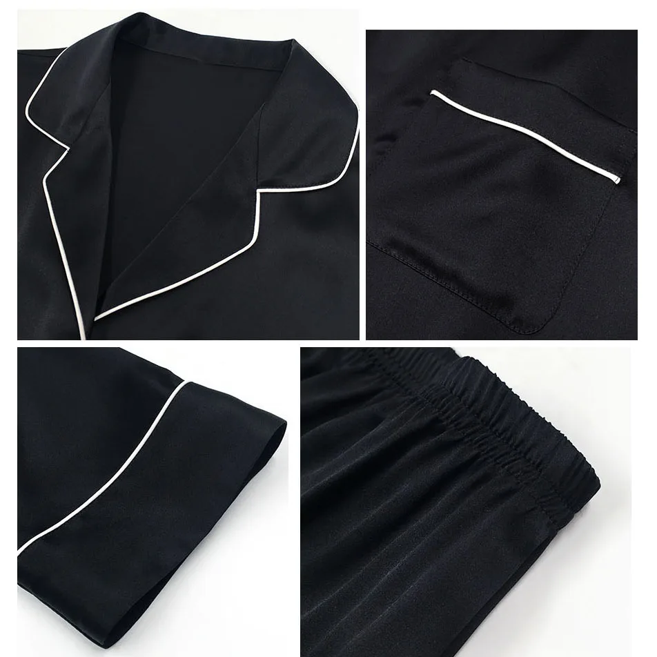 CAVME 100% Silk Pajama Sets for Women Ladies Luxury Sleepwear Solid Color Homewear 2 Pieces Full Pants PLUS SIZE