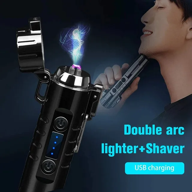 Unusual Pulse USB Electric Lighter with Shaver New Windproof Double Arc Lighter Cigarette Ignition Rechargeable Gadget