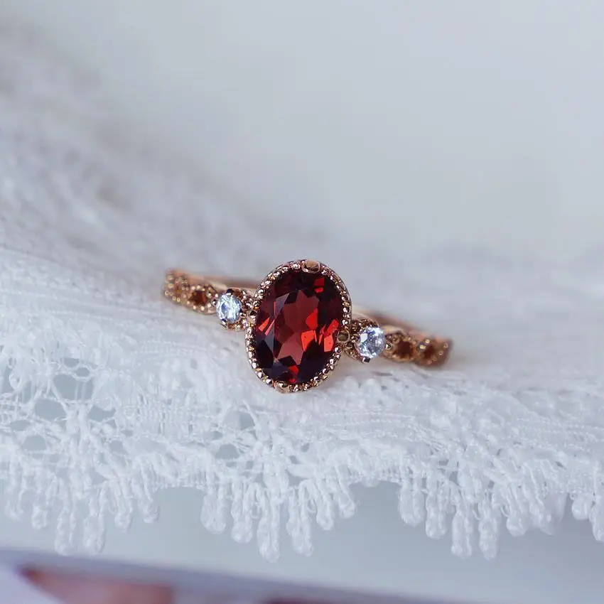 

Original red gemstone oval cut face opening adjustable ring light luxury charm rose gold women's brand silver jewelry