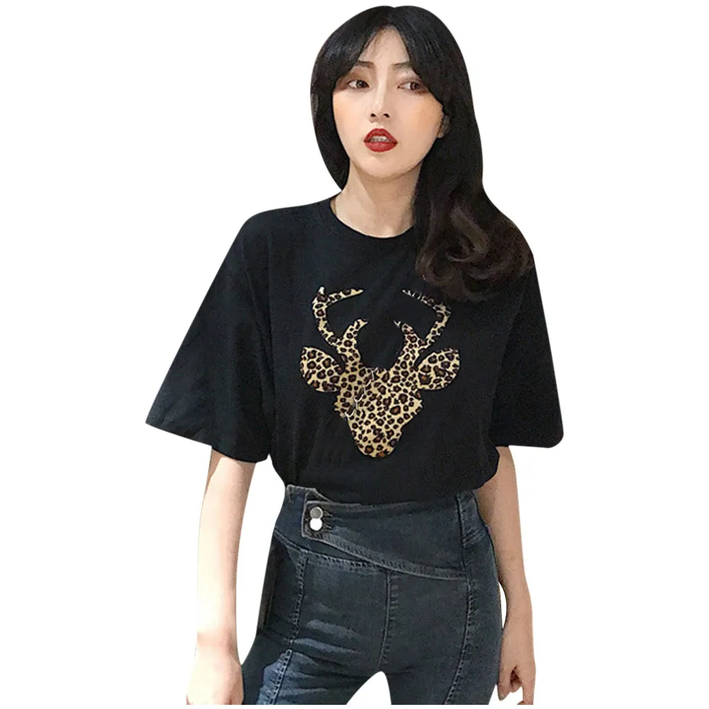 Модная женская футболка с коротким рукавом принтом оленя Mihua летняя Женская