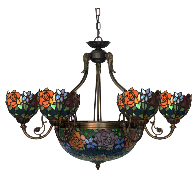 Люстра FUMAT светильник Tiffanylamp цветок розы витражное стекло подвесная потолочная